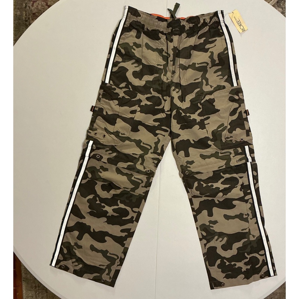 VTG Y2K Cherokee Camo Cargo Pants Reflective Stripe Streetwear Utility Womens L